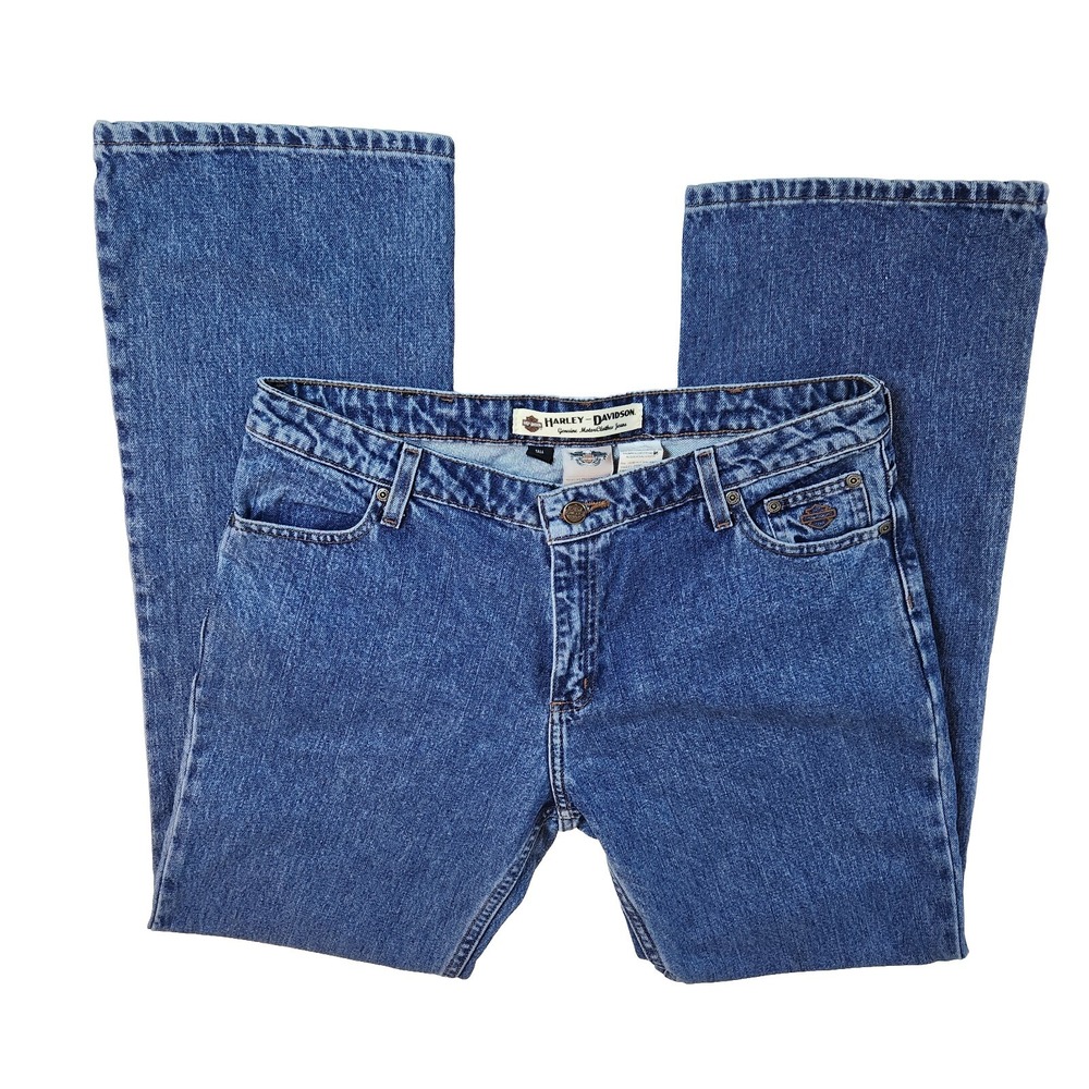 Harley Davidson Womens Bootcut Jeans Size 14T Tall Blue Mid Rise‎ Wide Leg Denim